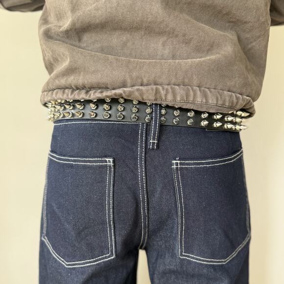 Y2K Black Leather Punk Belt Silver Studs Adjustable Fits 26-36 Unisex Style - Picture 13 of 13